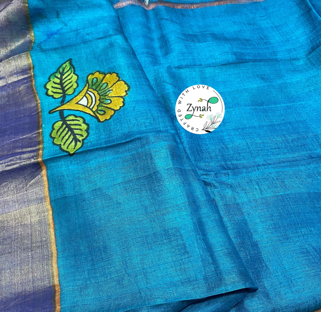 Zynah Pure Tussar Silk Hand-painted Kalamkari Saree; Custom Stitched/Ready-made Blouse, Fall, Petticoat; Shipping available USA, Worldwide