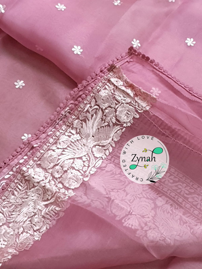 Zynah Pure Organza Silk Saree with Parsi Gara Embroidery & Crochet Lace; Custom Stitched/Ready-made Blouse, Fall, Petticoat; Shipping available USA, Worldwide