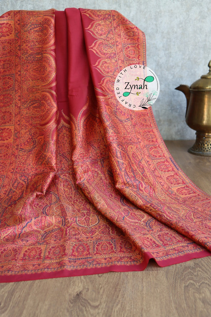 Zynah Pure Silk Kani Jamawar Saree with Grand Pallu & Border; Custom Stitched/Ready-made Blouse, Fall, Petticoat; Shipping available USA, Worldwide