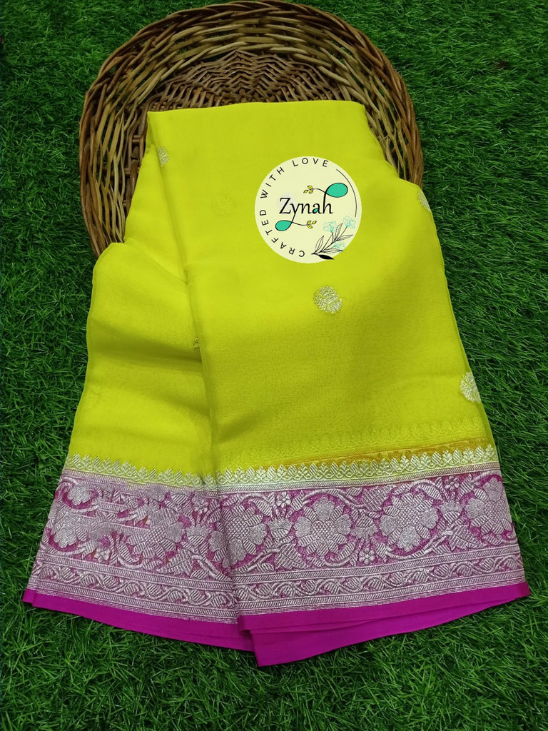 Zynah Pure Banarasi Handloom Khaddi Georgette Saree with Zari Weave; Custom Stitched/Ready-made Blouse, Fall, Petticoat; Shipping available USA, Worldwide