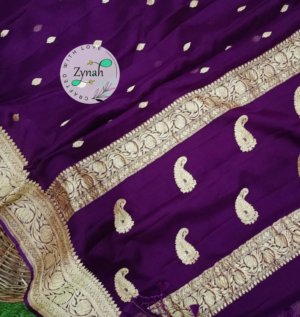 Zynah Pure Banarasi Handloom Khaddi Georgette Saree with Zari Border & Butis; Custom Stitched/Ready-made Blouse, Fall, Petticoat; Shipping available USA, Worldwide