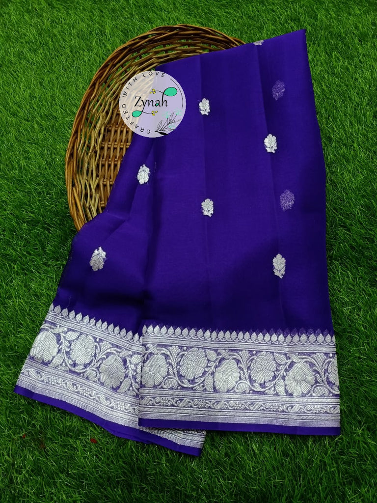 Zynah Pure Banarasi Handloom Khaddi Georgette Saree with Zari Border & Butis; Custom Stitched/Ready-made Blouse, Fall, Petticoat; Shipping available USA, Worldwide