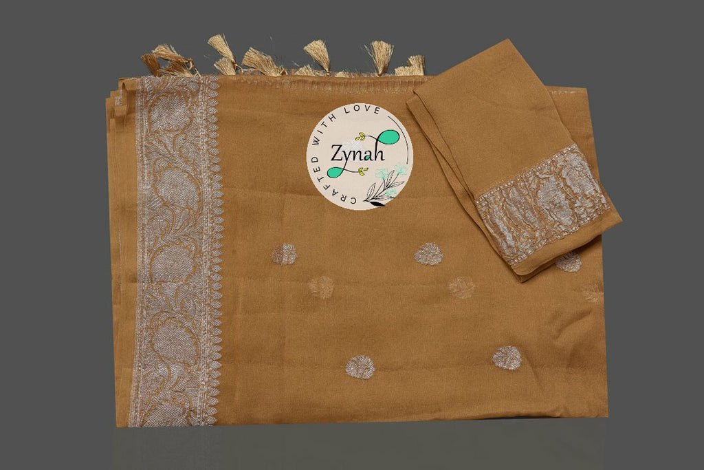 Zynah Pure Banarasi Handloom Khaddi Georgette Saree with Zari Border & Butis; Custom Stitched/Ready-made Blouse, Fall, Petticoat; Shipping available USA, Worldwide