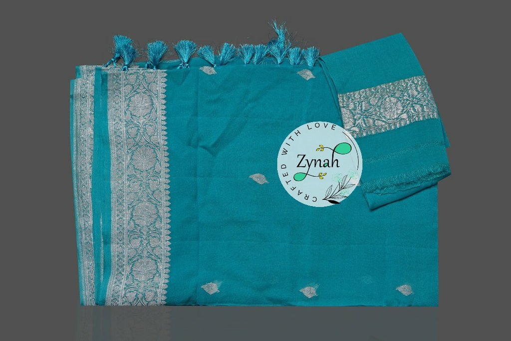 Zynah Pure Banarasi Handloom Khaddi Georgette Saree with Zari Border & Butis; Custom Stitched/Ready-made Blouse, Fall, Petticoat; Shipping available USA, Worldwide