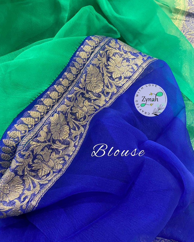 Zynah Pure Banarasi Handloom Khaddi Georgette Saree with Zari Weave; Custom Stitched/Ready-made Blouse, Fall, Petticoat; Shipping available USA, Worldwide