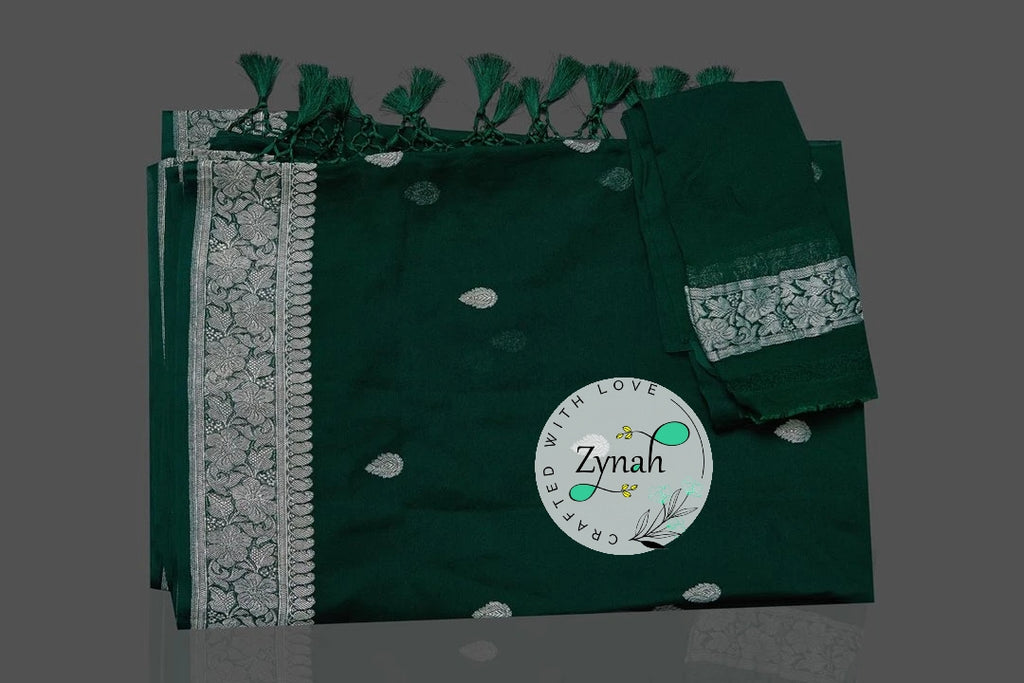 Zynah Pure Banarasi Handloom Khaddi Georgette Saree with Zari Border & Butis; Custom Stitched/Ready-made Blouse, Fall, Petticoat; Shipping available USA, Worldwide