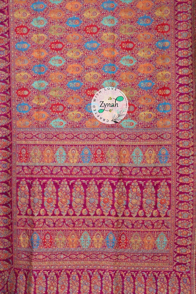 Zynah Pure Silk Kani Jamawar Saree with Grand Pallu & Border; Custom Stitched/Ready-made Blouse, Fall, Petticoat; Shipping available USA, Worldwide