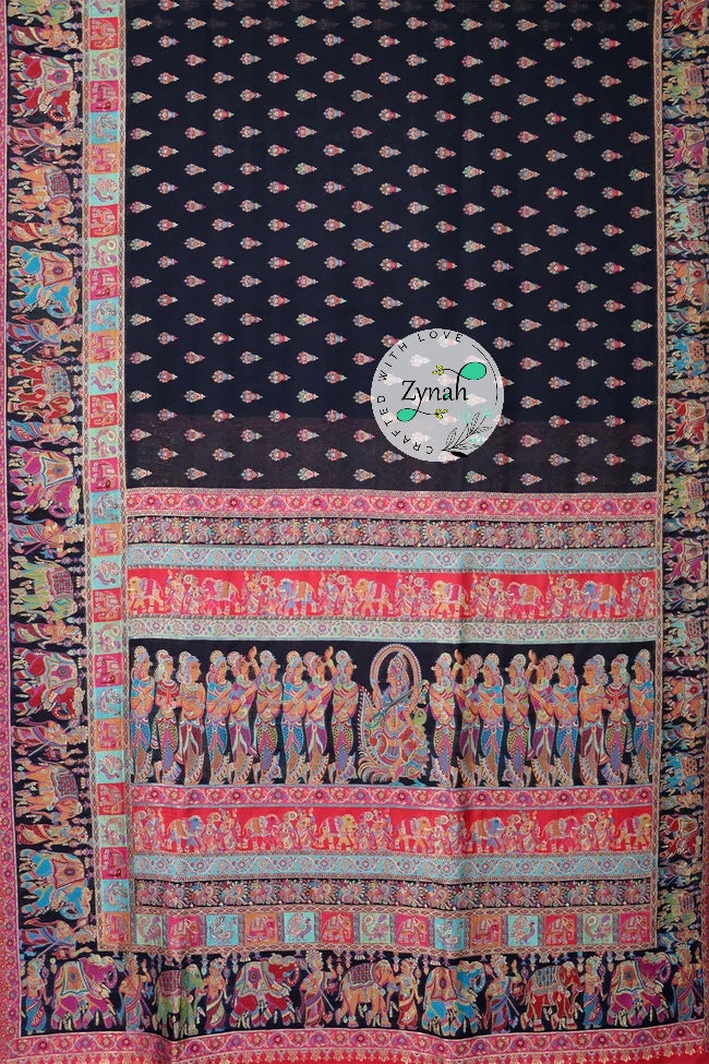 Zynah Pure Silk Kani Jamawar Saree with Butis Body, Grand Pallu & Border; Custom Stitched/Ready-made Blouse, Fall, Petticoat; Shipping available USA, Worldwide
