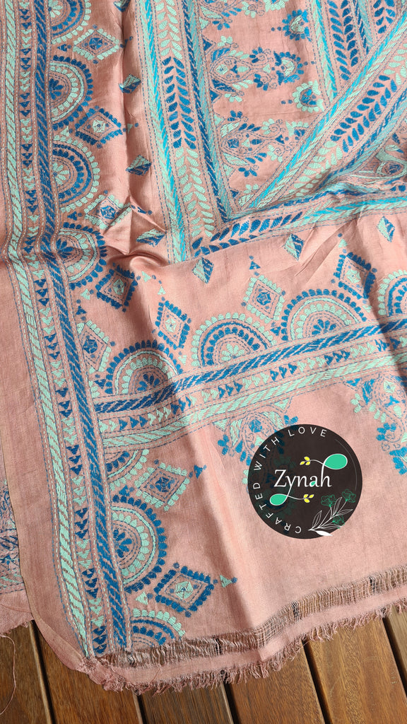 Zynah Pure Tussar Silk Kantha Saree; Custom Stitched/Ready-made Blouse, Fall, Petticoat; Shipping available USA, Worldwide