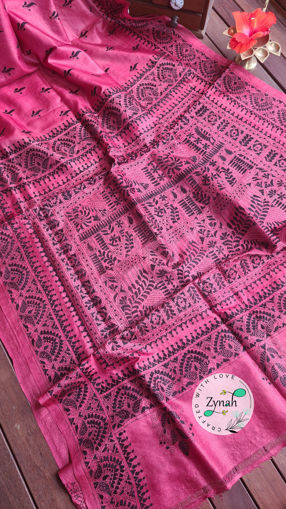 Zynah Pure Tussar Silk Kantha Saree; Custom Stitched/Ready-made Blouse, Fall, Petticoat; Shipping available USA, Worldwide