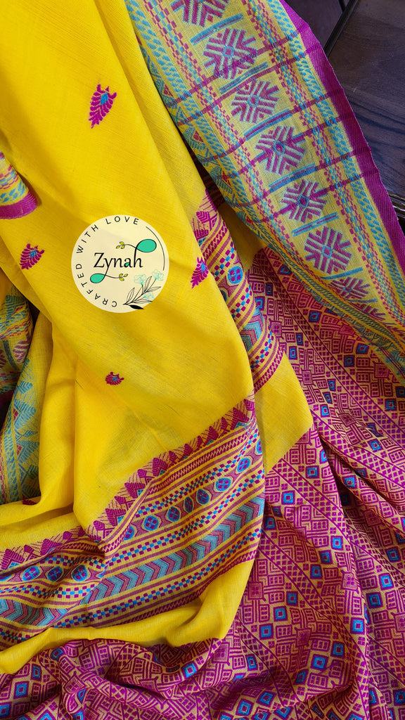 Zynah Pure Organic Khadi(140c) Jamdhani Saree; Custom Stitched/Ready-made Blouse, Fall, Petticoat; Shipping available USA, Worldwide