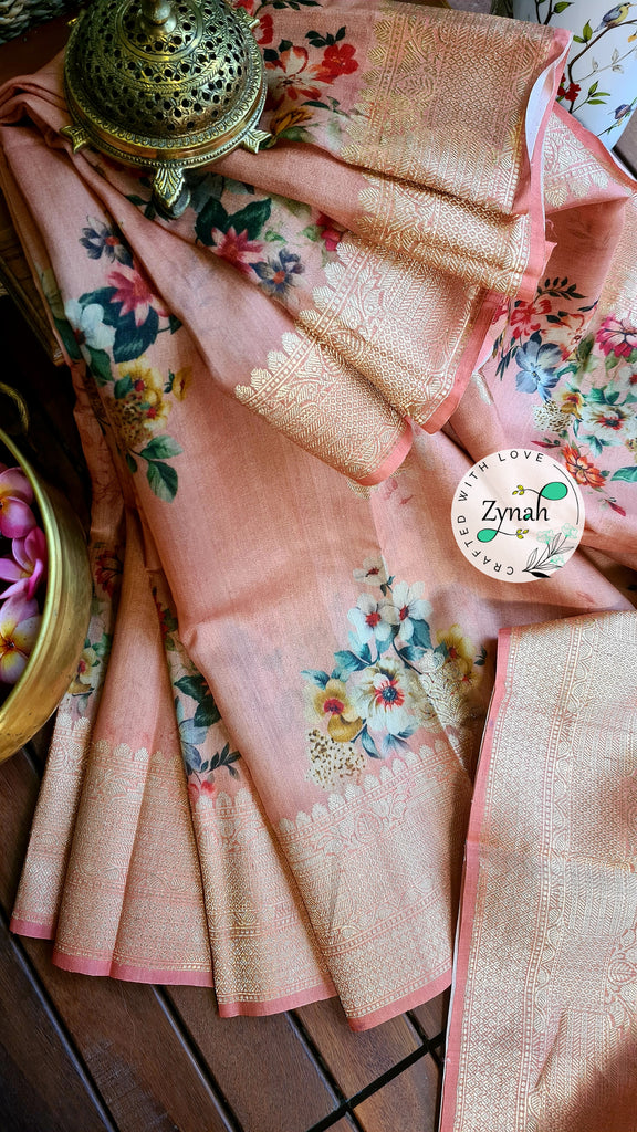 Zynah Pure Tussar Banarasi Silk Saree; Custom Stitched/Ready-made Blouse, Fall, Petticoat; Shipping available USA, Worldwide