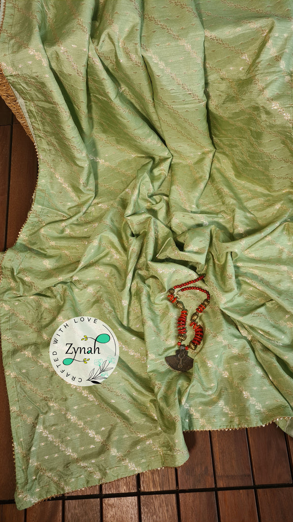 Zynah Pure Munga Silk Saree with Diagonal Stripes, Lehariya Style Weaving & Lace Border; Custom Stitched/Ready-made Blouse, Fall, Petticoat; Shipping available USA, Worldwide