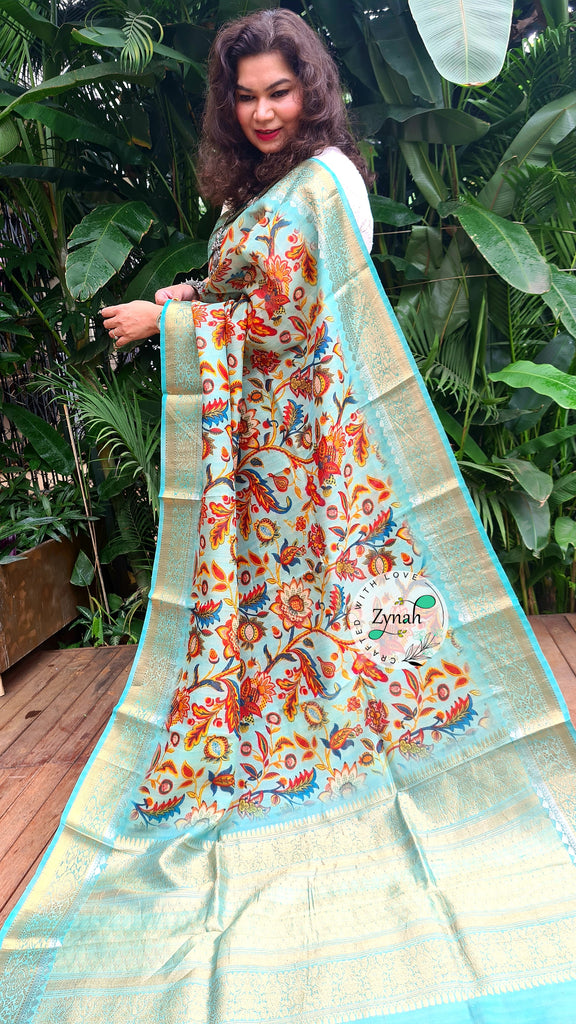 Zynah Pure Tussar Banarasi Silk Saree; Custom Stitched/Ready-made Blouse, Fall, Petticoat; Shipping available USA, Worldwide