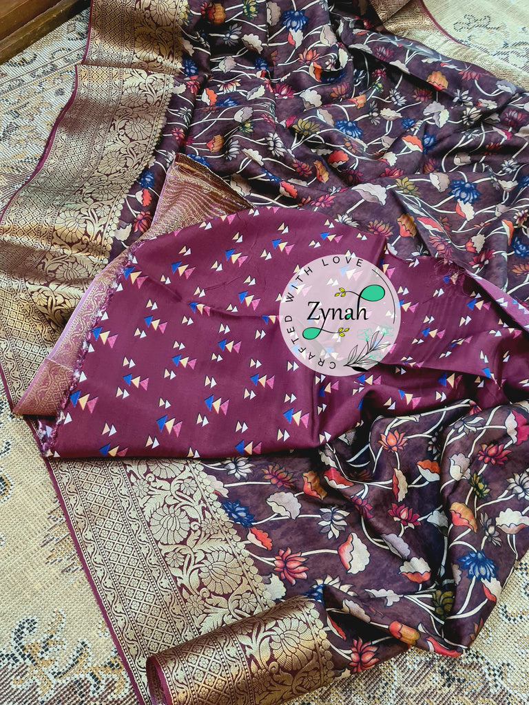 Zynah Pure Munga Silk Saree with Trendy prints & Zari Weave Border; Custom Stitched/Ready-made Blouse, Fall, Petticoat; Shipping available USA, Worldwide
