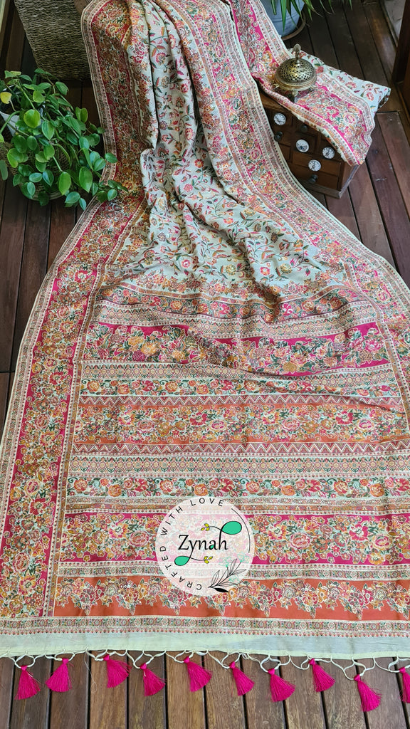 Zynah Pure Kani Silk Cotton Saree with Grand Pallu; Custom Stitched/Ready-made Blouse, Fall, Petticoat; Shipping available USA, Worldwide