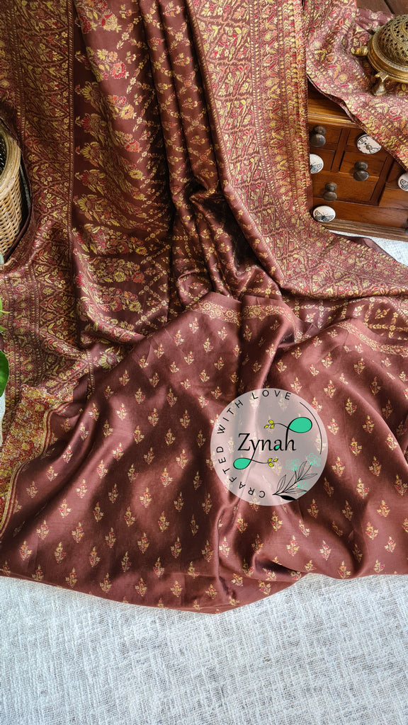 Zynah Pure Silk Kani Jamawar Style Saree with Grand Pallu & Border; Custom Stitched/Ready-made Blouse, Fall, Petticoat; Shipping available USA, Worldwide