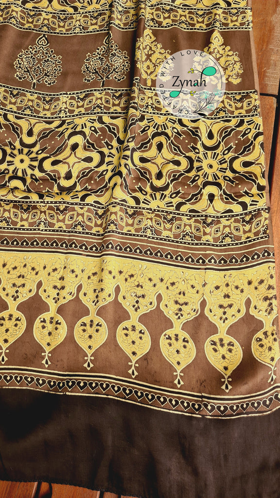 Zynah Pure Modal Silk Ajrakh Saree with Handblock Prints; Custom Stitched/Ready-made Blouse, Fall, Petticoat; Shipping available USA, Worldwide