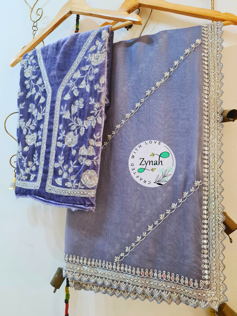 Zynah Pure Organza Silk Saree with Beads, Sequence Work; Custom Stitched/Ready-made Blouse, Fall, Petticoat; Shipping available USA, Worldwide