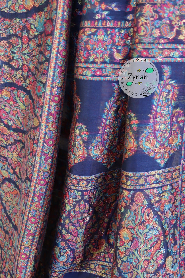 Zynah Pure Silk Kani Jamawar Saree with Grand Pallu & Border; Custom Stitched/Ready-made Blouse, Fall, Petticoat; Shipping available USA, Worldwide