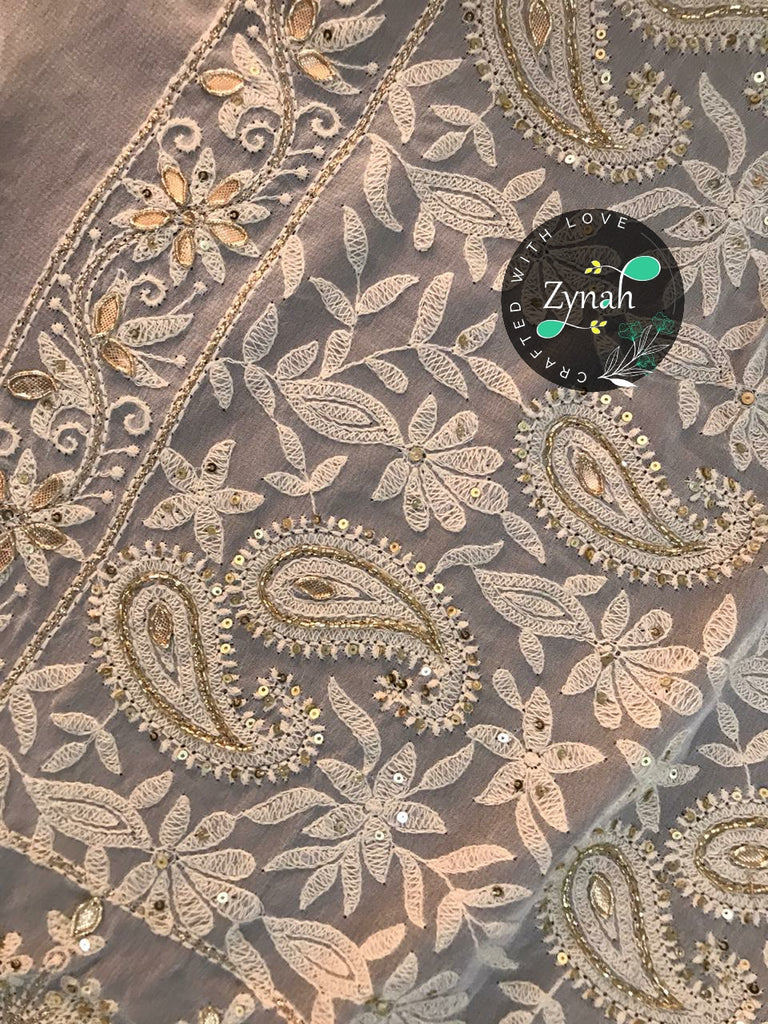 Zynah Pure Georgette Saree, Chikankari with Gotapatti Cut-work; Custom Stitched/Ready-made Blouse, Fall, Petticoat; Shipping available USA, Worldwide