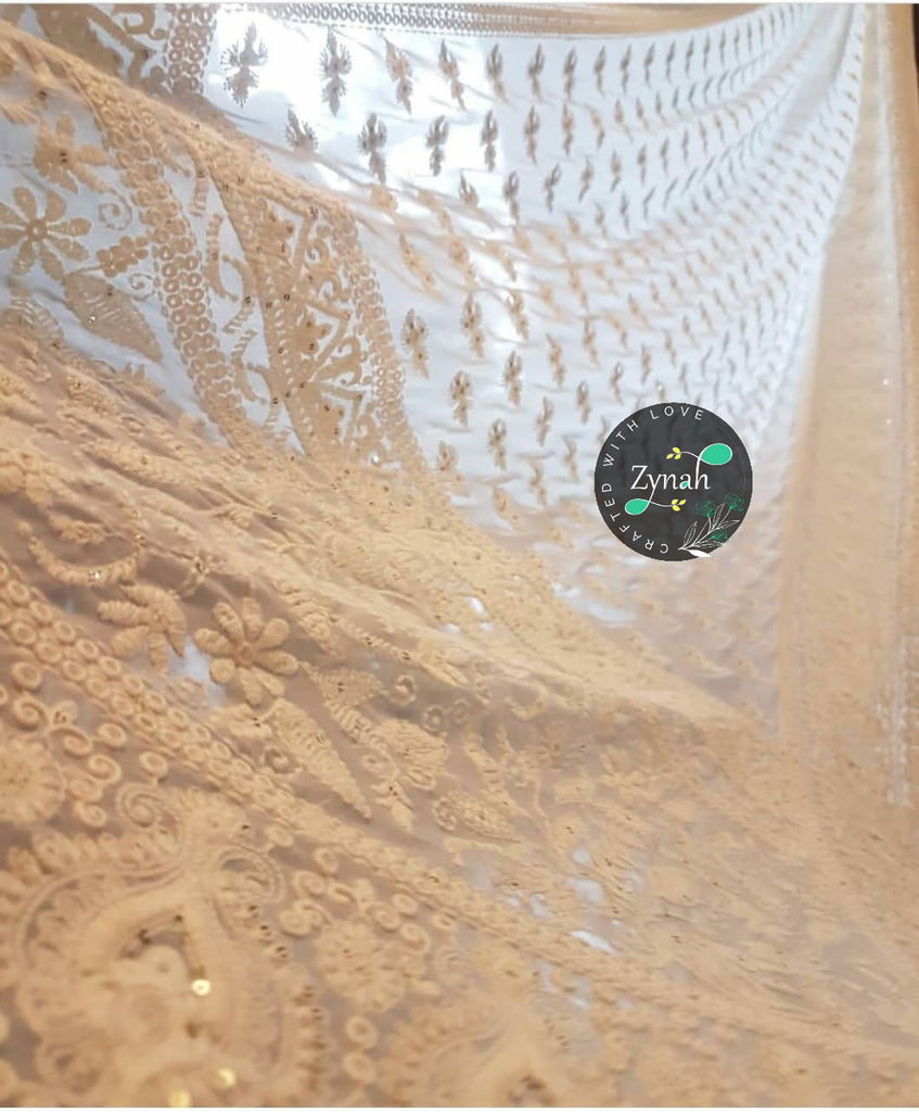 Zynah Pure Georgette Saree with Chikankari & Sequence work; Custom Stitched/Ready-made Blouse, Fall, Petticoat; Shipping available USA, Worldwide