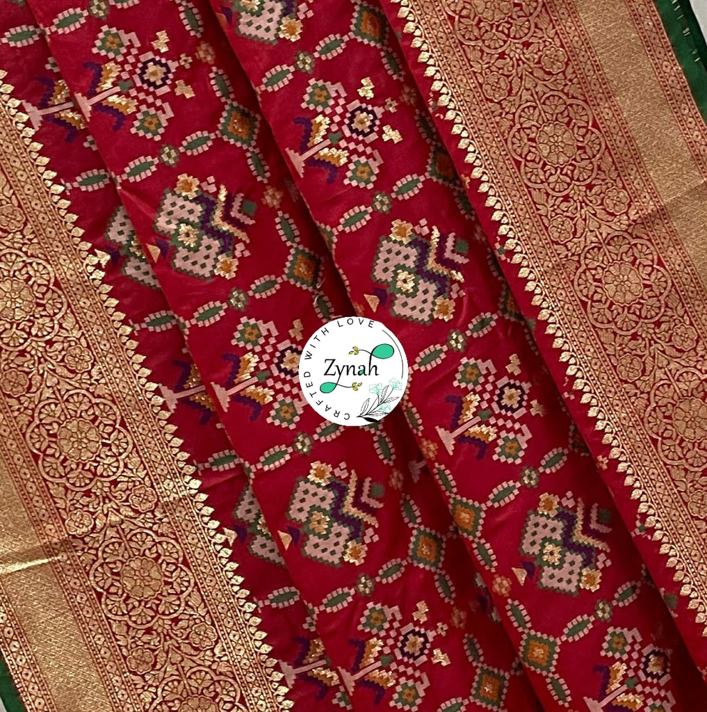 Zynah Pure Banarasi Soft Silk Saree with Patan Patola Weave; Custom Stitched/Ready-made Blouse, Fall, Petticoat; Shipping available USA, Worldwide