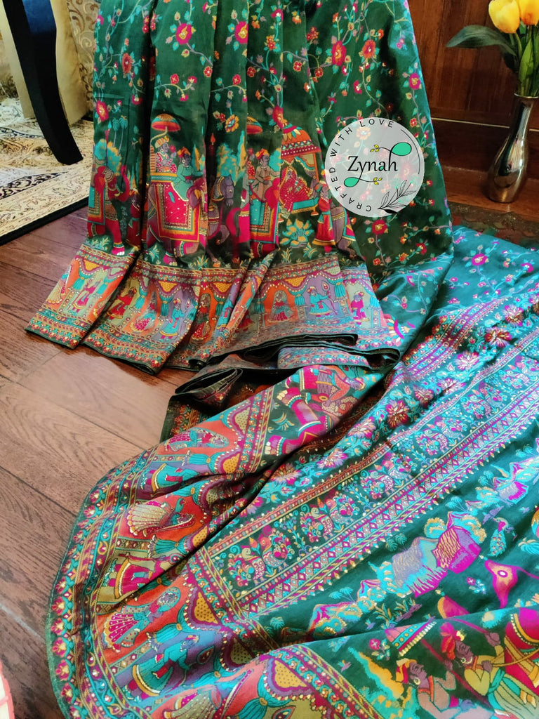 Zynah Pure Kani Silk Cotton Saree with Vibrant Colour Weave; Custom Stitched/Ready-made Blouse, Fall, Petticoat; Shipping available USA, Worldwide