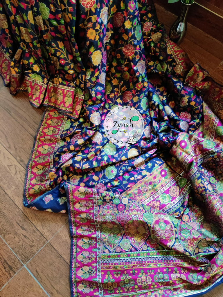 Zynah Pure Kani Silk Cotton Saree with Grand Pallu & Jaal woven body; Custom Stitched/Ready-made Blouse, Fall, Petticoat; Shipping available USA, Worldwide