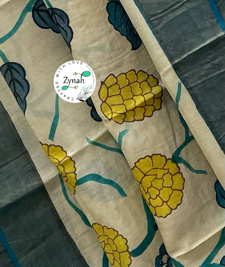 Zynah Pure Tussar Silk Hand-painted Kalamkari Saree; Custom Stitched/Ready-made Blouse, Fall, Petticoat; Shipping available USA, Worldwide