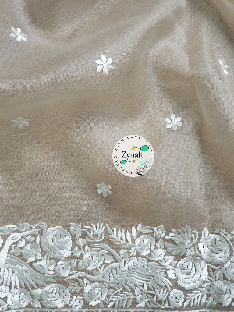 Zynah Pure Organza Silk Saree with Parsi Gara Embroidery & Crochet Lace; Custom Stitched/Ready-made Blouse, Fall, Petticoat; Shipping available USA, Worldwide
