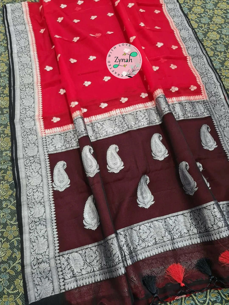 Zynah Pure Banarasi Handloom Khaddi Georgette Saree with Zari Weave; Custom Stitched/Ready-made Blouse, Fall, Petticoat; Shipping available USA, Worldwide