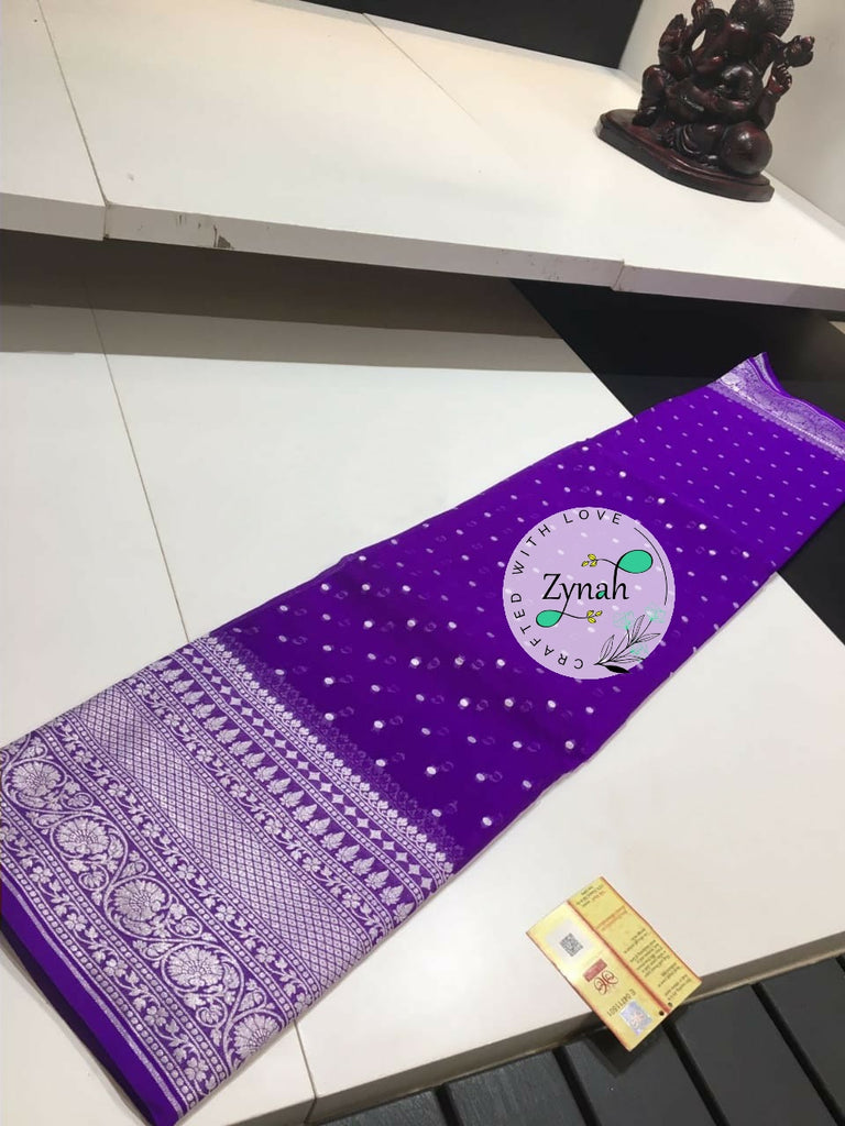 Zynah Pure Khaddi Georgette Saree with Golden Zari Weave; Custom Stitched/Ready-made Blouse, Fall, Petticoat; Shipping available USA, Worldwide