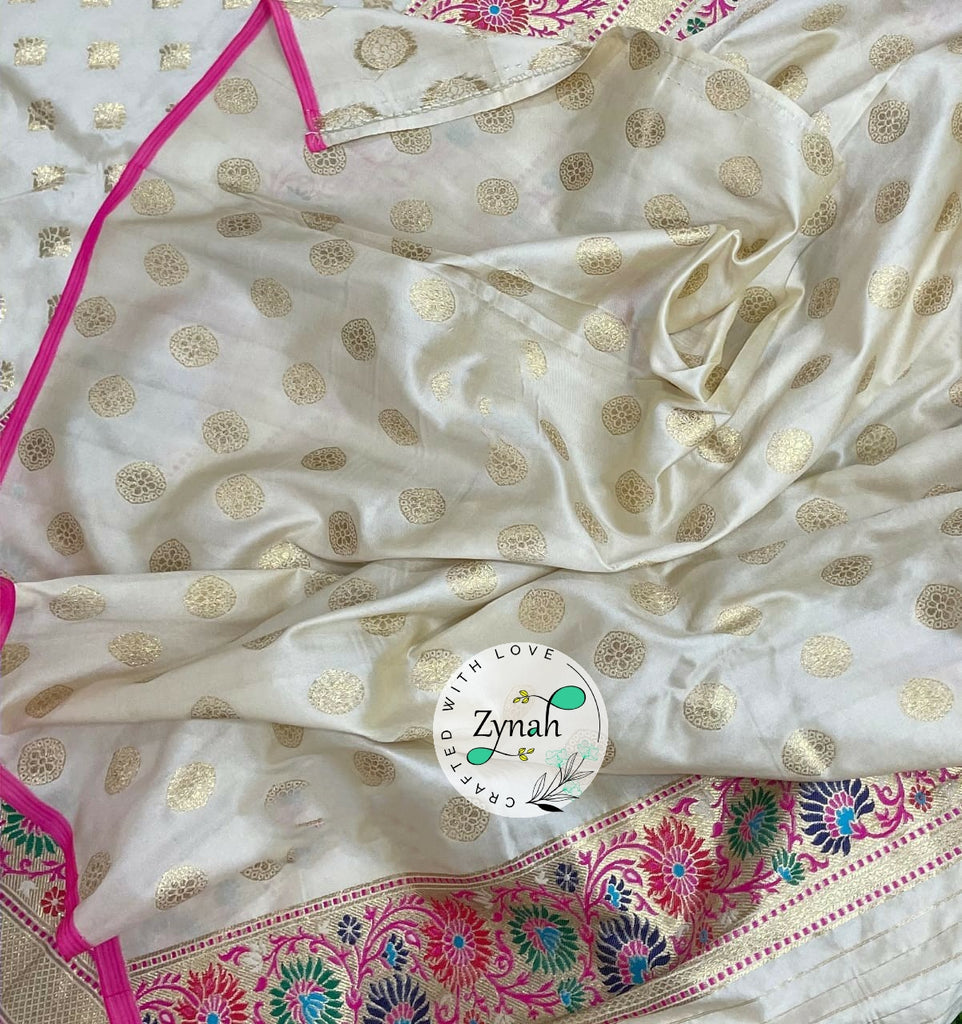 Zynah Pure Banarasi Soft Silk Meenakari Saree; Custom Stitched/Ready-made Blouse, Fall, Petticoat; Shipping available USA, Worldwide