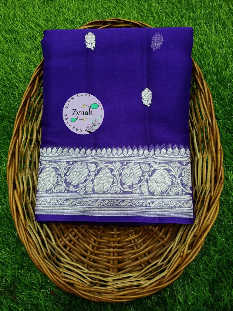 Zynah Pure Banarasi Handloom Khaddi Georgette Saree with Zari Border & Butis; Custom Stitched/Ready-made Blouse, Fall, Petticoat; Shipping available USA, Worldwide