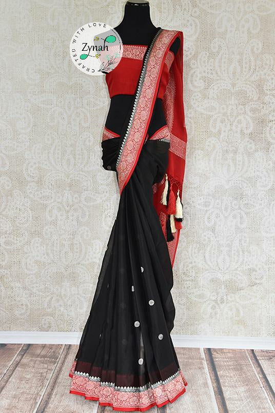 Zynah Pure Banarasi Handloom Khaddi Georgette Saree with Zari Weave; Custom Stitched/Ready-made Blouse, Fall, Petticoat; Shipping available USA, Worldwide