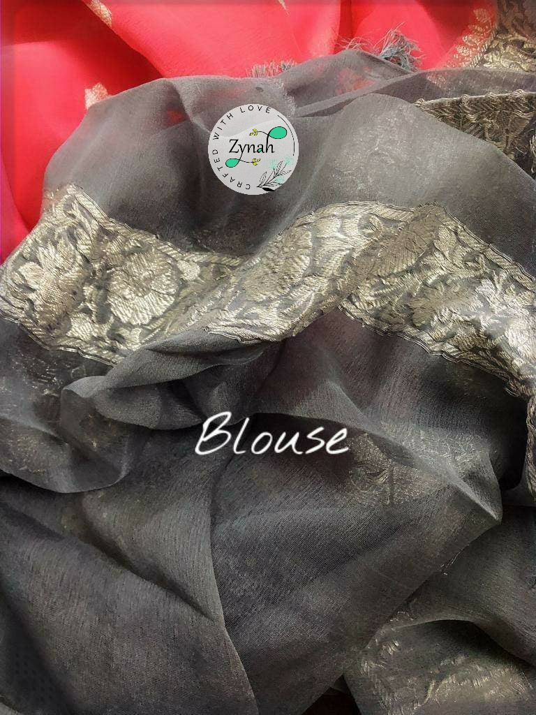 Zynah Pure Banarasi Handloom Khaddi Georgette Saree with Zari Weave; Custom Stitched/Ready-made Blouse, Fall, Petticoat; Shipping available USA, Worldwide
