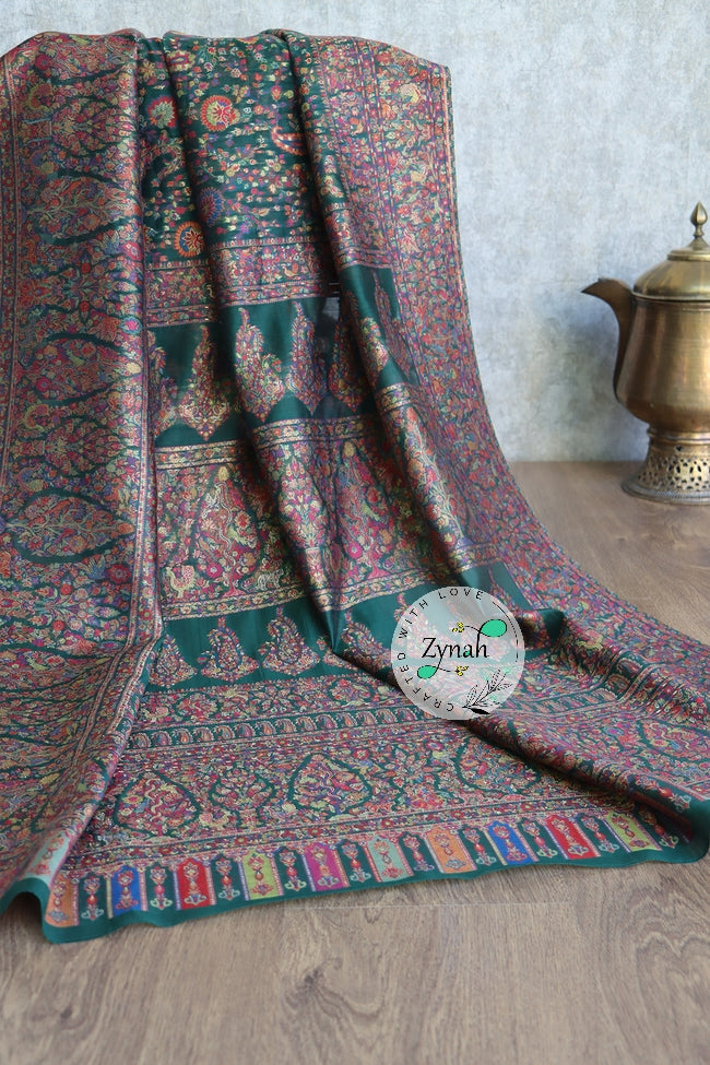Zynah Pure Silk Kani Jamawar Saree with Grand Pallu & Border; Custom Stitched/Ready-made Blouse, Fall, Petticoat; Shipping available USA, Worldwide