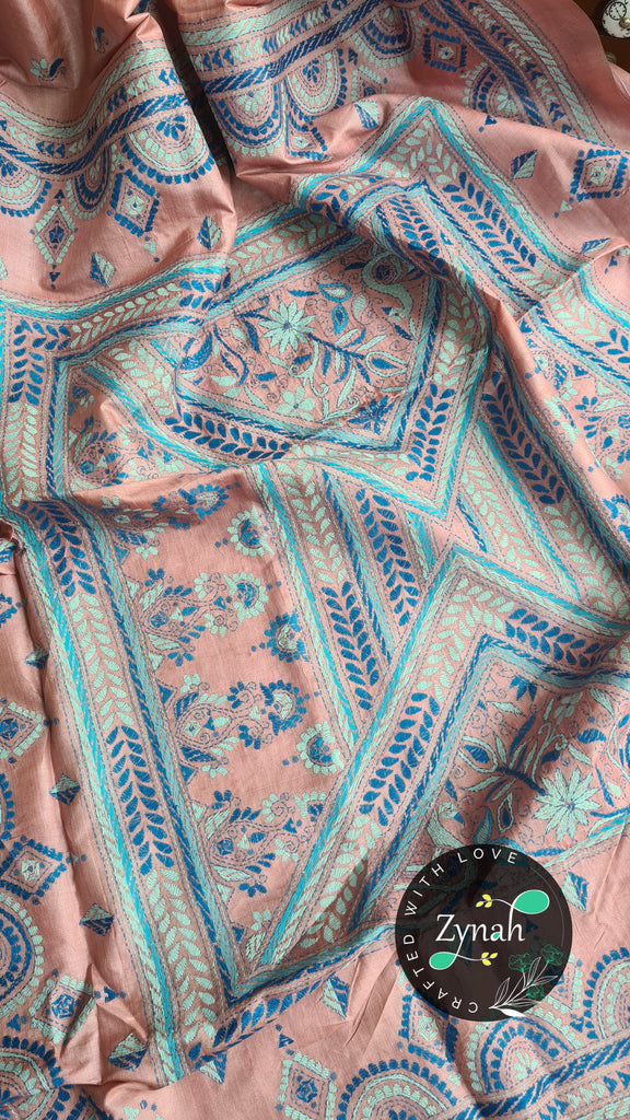 Zynah Pure Tussar Silk Kantha Saree; Custom Stitched/Ready-made Blouse, Fall, Petticoat; Shipping available USA, Worldwide