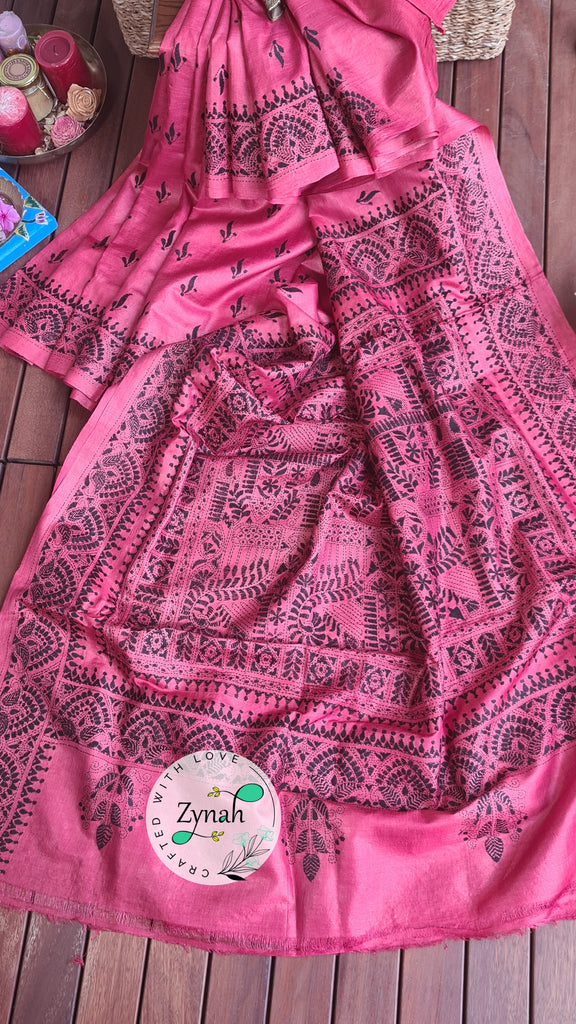 Zynah Pure Tussar Silk Kantha Saree; Custom Stitched/Ready-made Blouse, Fall, Petticoat; Shipping available USA, Worldwide