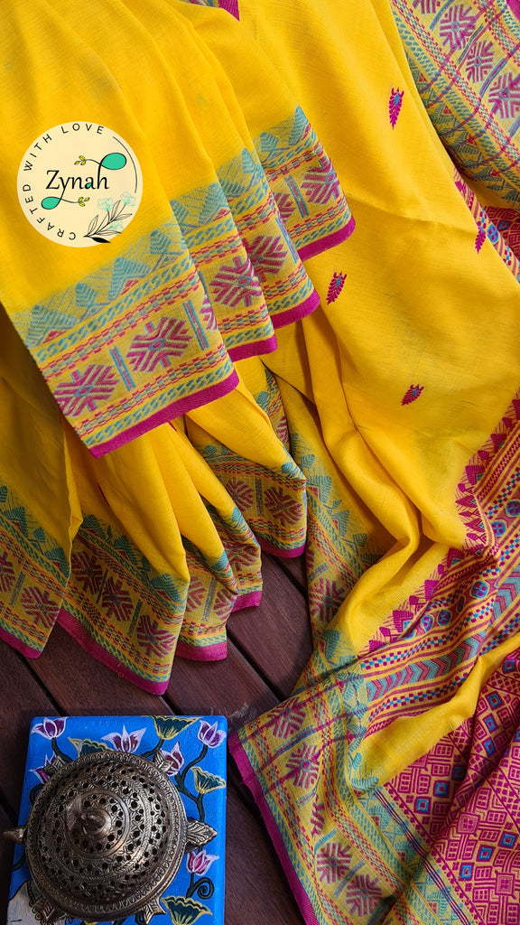 Zynah Pure Organic Khadi(140c) Jamdhani Saree; Custom Stitched/Ready-made Blouse, Fall, Petticoat; Shipping available USA, Worldwide