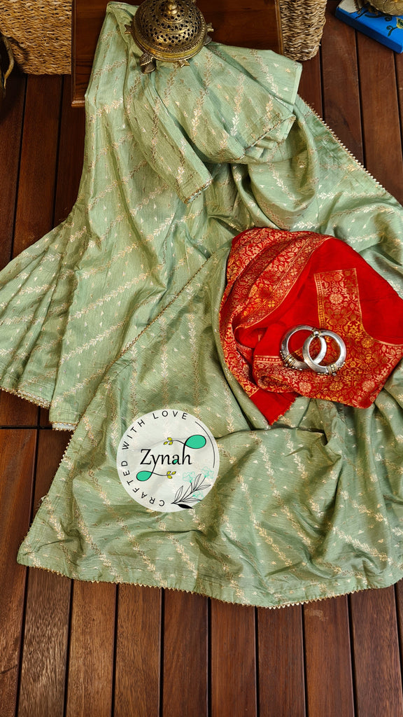 Zynah Pure Munga Silk Saree with Diagonal Stripes, Lehariya Style Weaving & Lace Border; Custom Stitched/Ready-made Blouse, Fall, Petticoat; Shipping available USA, Worldwide