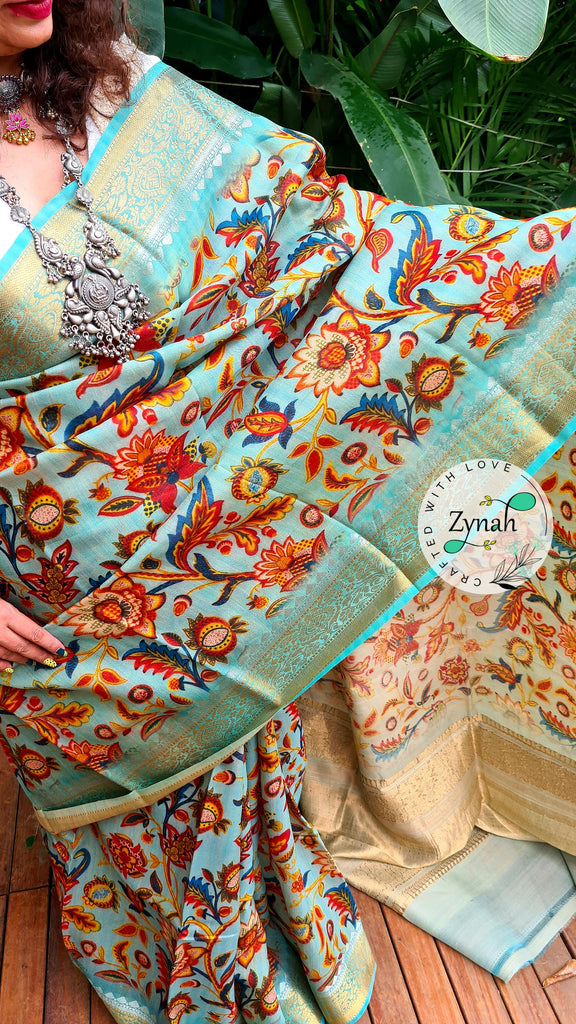 Zynah Pure Tussar Banarasi Silk Saree; Custom Stitched/Ready-made Blouse, Fall, Petticoat; Shipping available USA, Worldwide