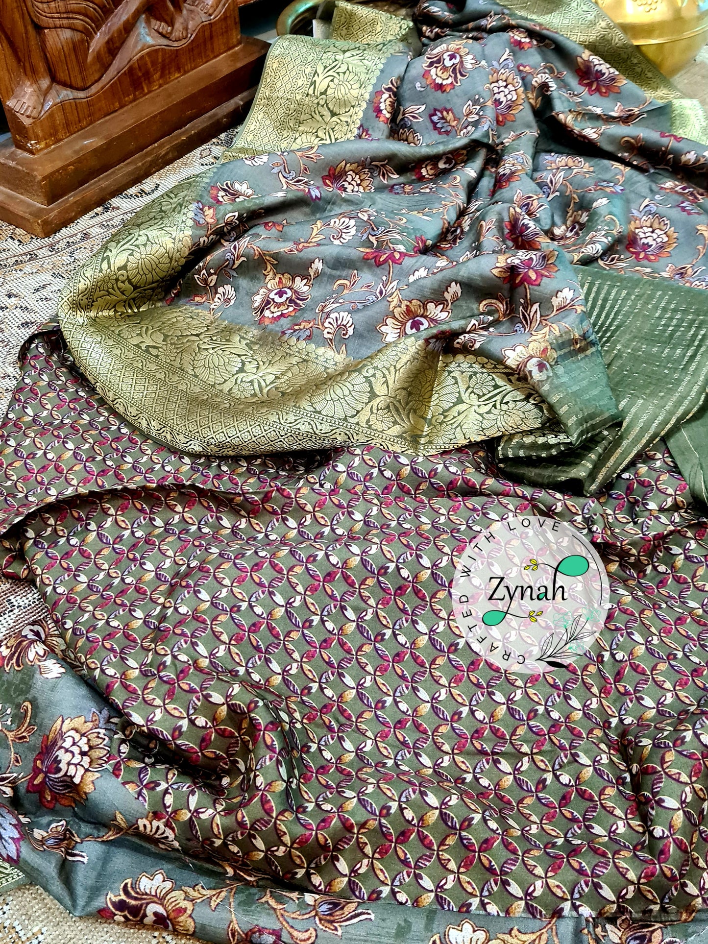 Zynah Pure Munga Silk Saree with Trendy prints & Zari Weave Border; Custom Stitched/Ready-made Blouse, Fall, Petticoat; Shipping available USA, Worldwide