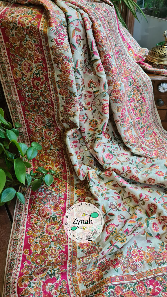 Zynah Pure Kani Silk Cotton Saree with Grand Pallu; Custom Stitched/Ready-made Blouse, Fall, Petticoat; Shipping available USA, Worldwide