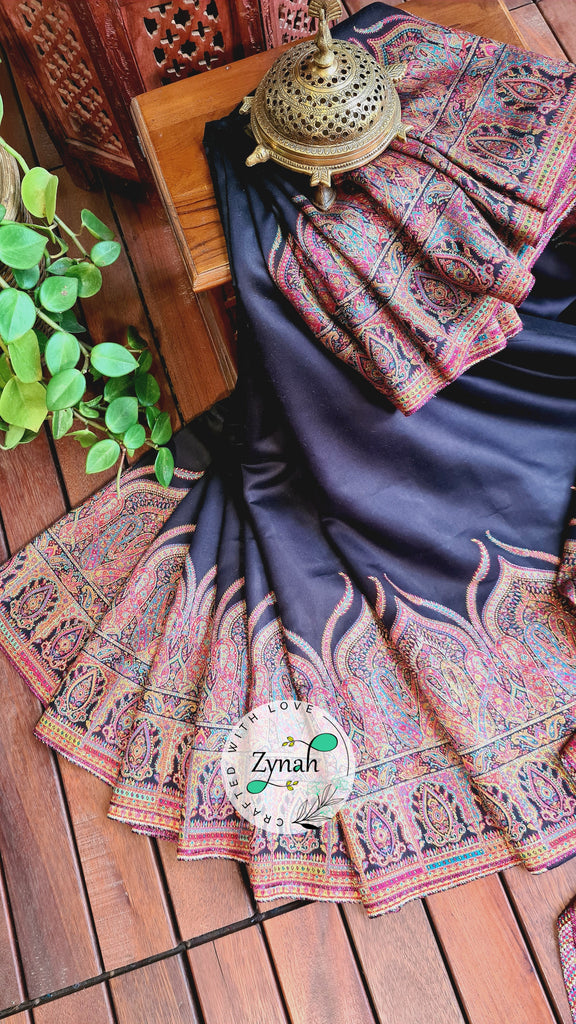 Zynah Pure Silk Kani Jamawar Saree with Grand Pallu & Border; Custom Stitched/Ready-made Blouse, Fall, Petticoat; Shipping available USA, Worldwide