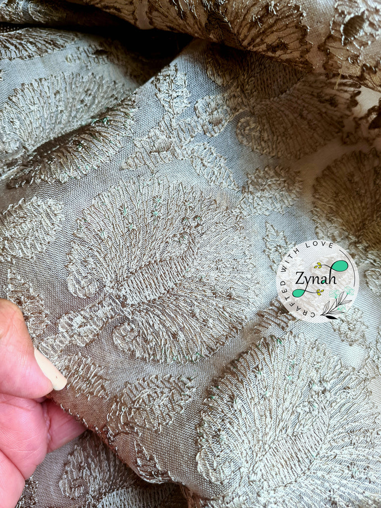 Zynah Designer Pure Kora Silk Saree with Scalloped Border & Thread Embroidery; Custom Stitched/Ready-made Blouse, Fall, Petticoat; Shipping available USA, Worldwide