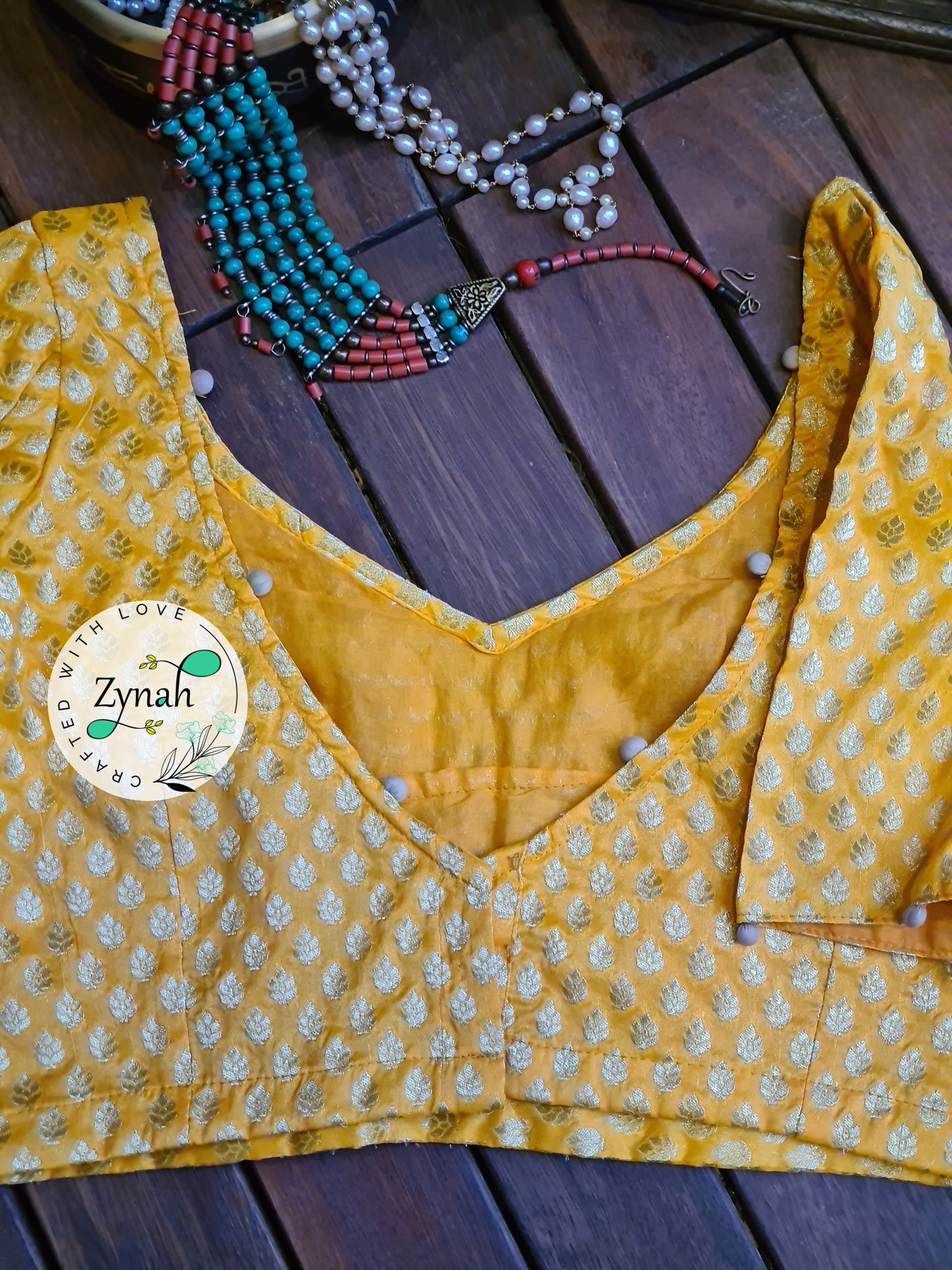 Zynah Pre-order Pure Silk Yellow Color Blouse with Butis weave; Shipping available USA & Worldwide