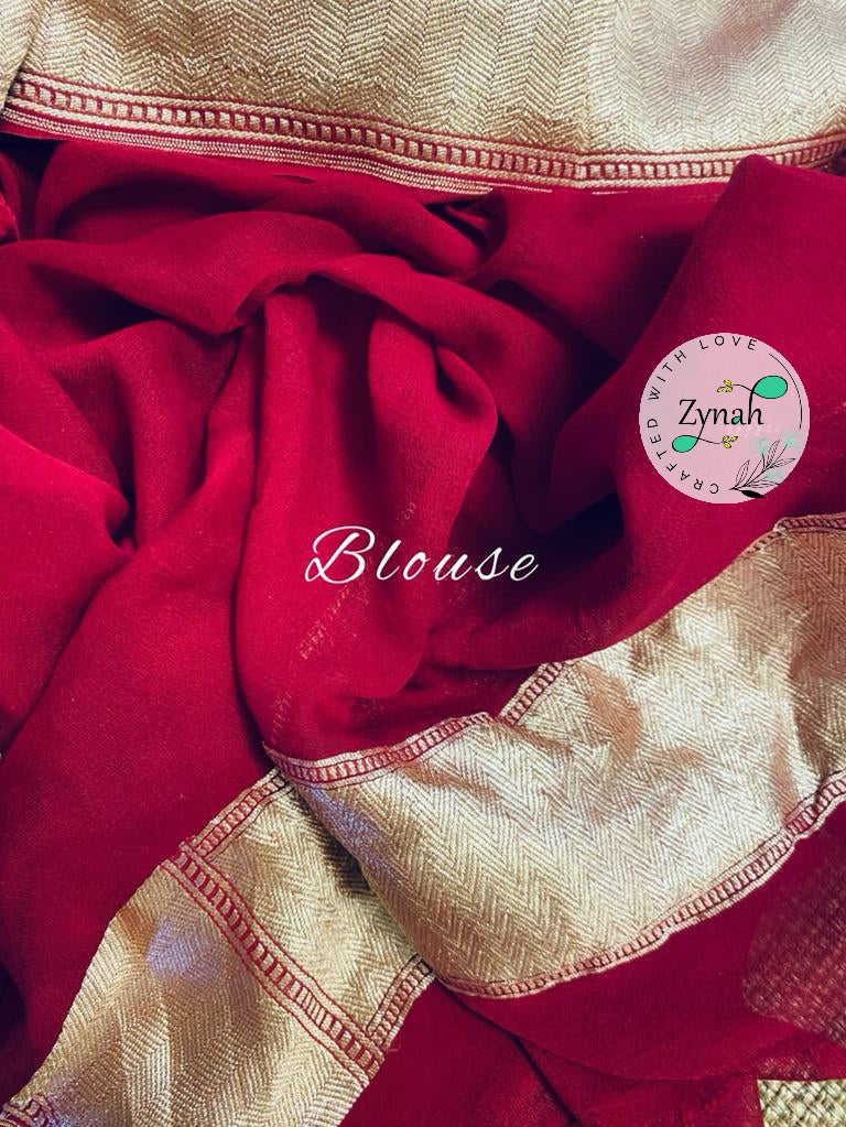 Zynah Pure Khaddi Georgette Saree with Floral Jaal; Custom Stitched/Ready-made Blouse, Fall, Petticoat; Shipping available USA, Worldwide