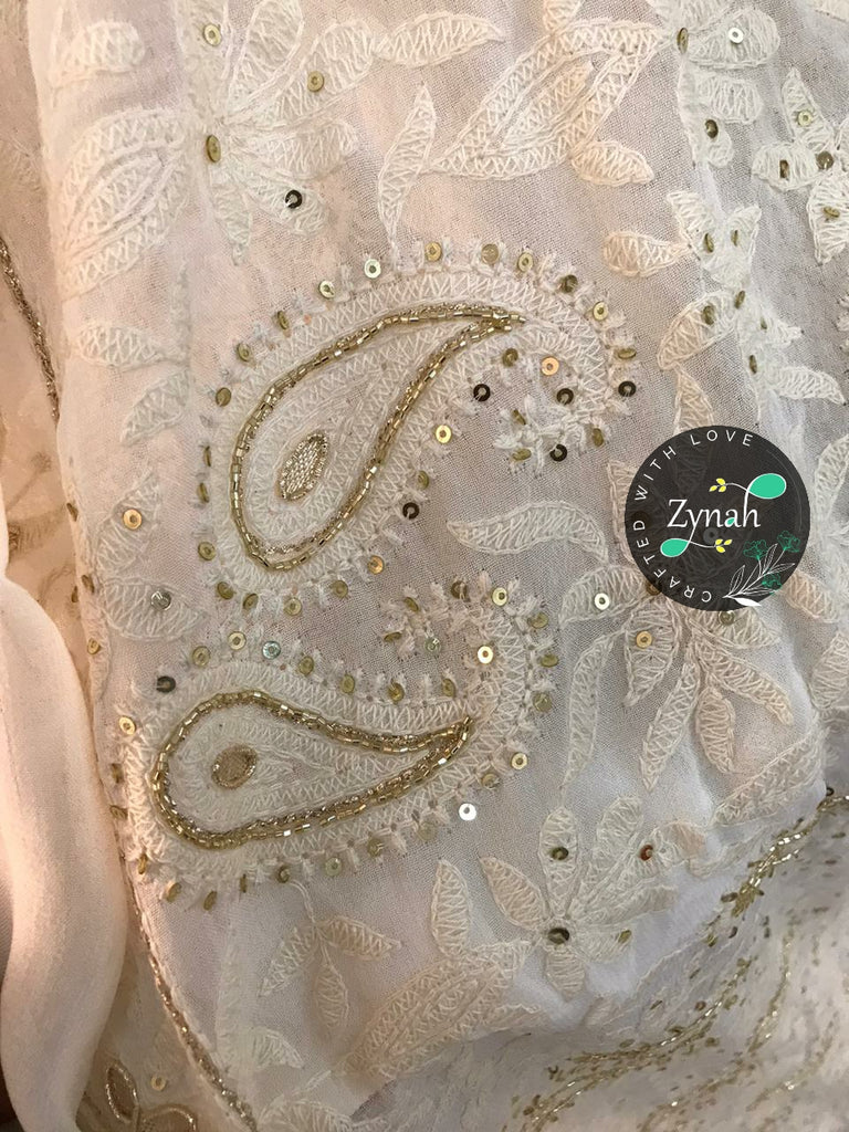 Zynah Pure Georgette Saree, Chikankari with Gotapatti Cut-work; Custom Stitched/Ready-made Blouse, Fall, Petticoat; Shipping available USA, Worldwide